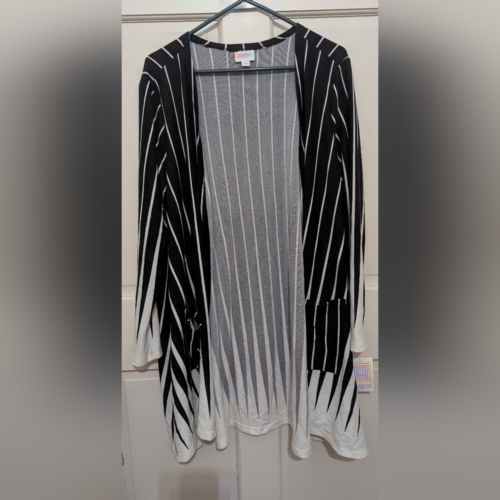 LuLaRoe Caroline Black and White Striped Sweater Cardigan